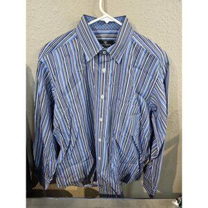 Bugatchi Uomo Blue Striped Button Down Shirt Men's Large Long Sleeve
